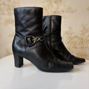 90s y2k Apostrophe black leather square toe block heel whimsigoth boots